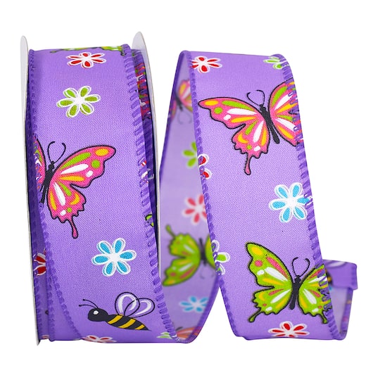 Reliant 1.5&#x22; Wired Butterfly And Bees Bright Ribbon